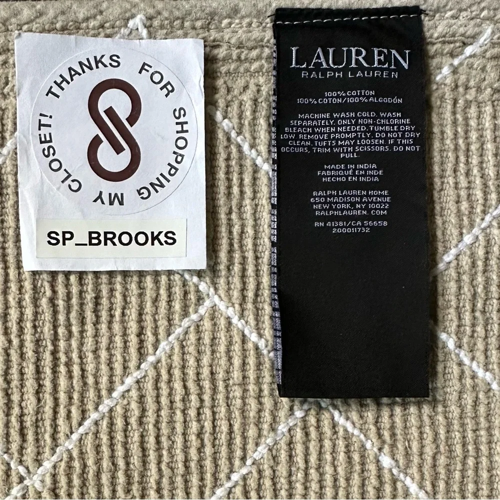🎁Ralph Lauren Bath Rug - Skid Resistant- Cotton - 21” x 34”- Taupe & White